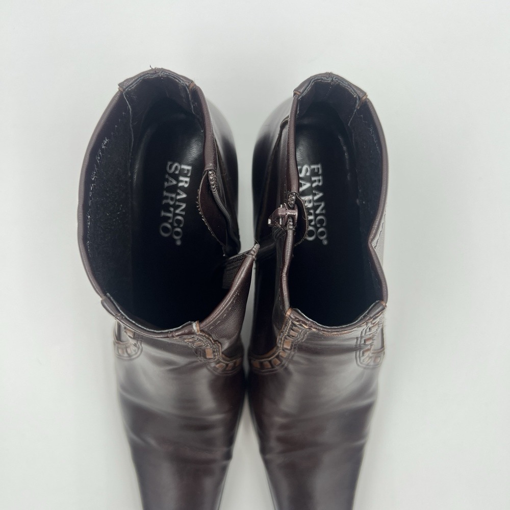 Franco Sarto Brown Leather Ankle Boots Block Heel Side Zip Women's 8M - Picture 10 of 11